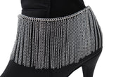 Women Silver Metal Chain Boot Bracelet Shoe Long Tassel Fringes Charm Anklet One Size Adjustable
